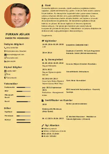 Endüstri Mühendisi CV Örnekleri cv indir